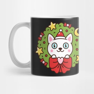 Christmas wreath with cute cat Mug